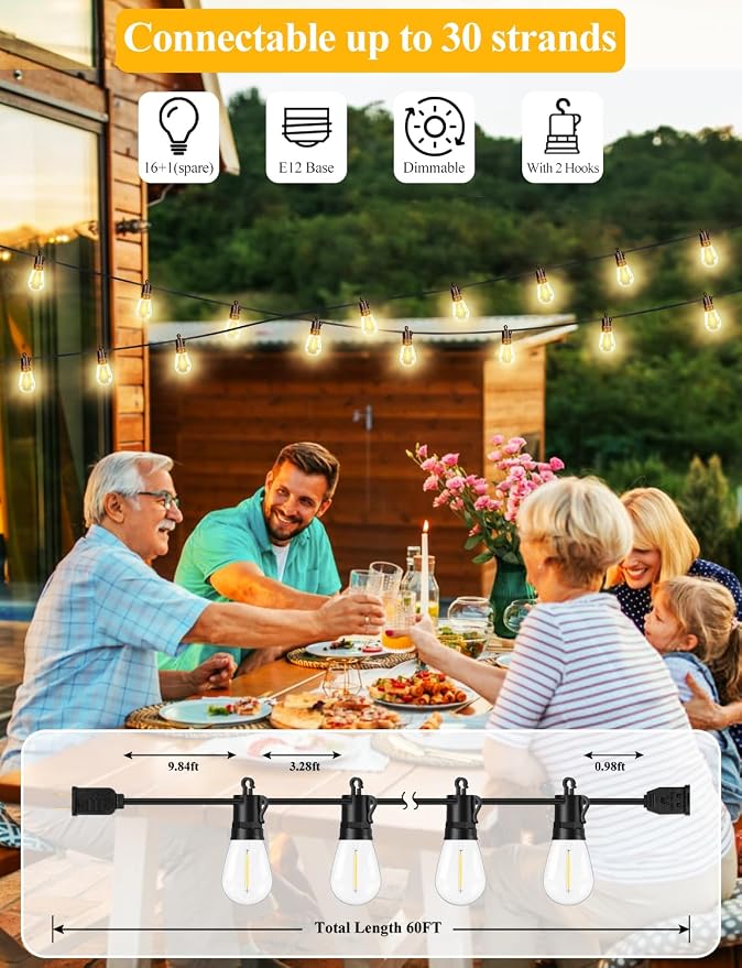 Brightever LED Outdoor String Lights, 60FT Patio Lights - Image 3