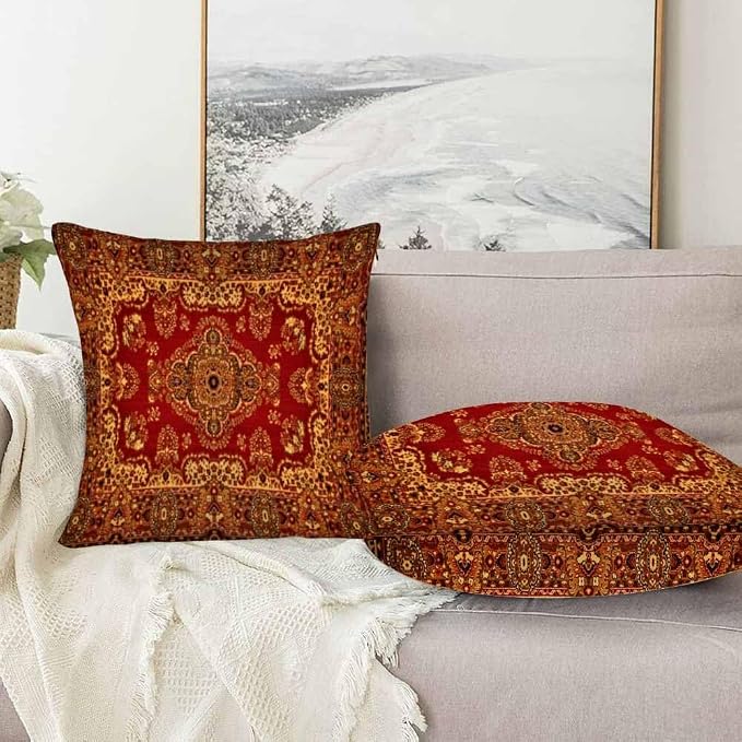 Red Oriental Persias Couch Pillow Covers 18 X 18 Boho Set of 2 Pillowcases - Image 5