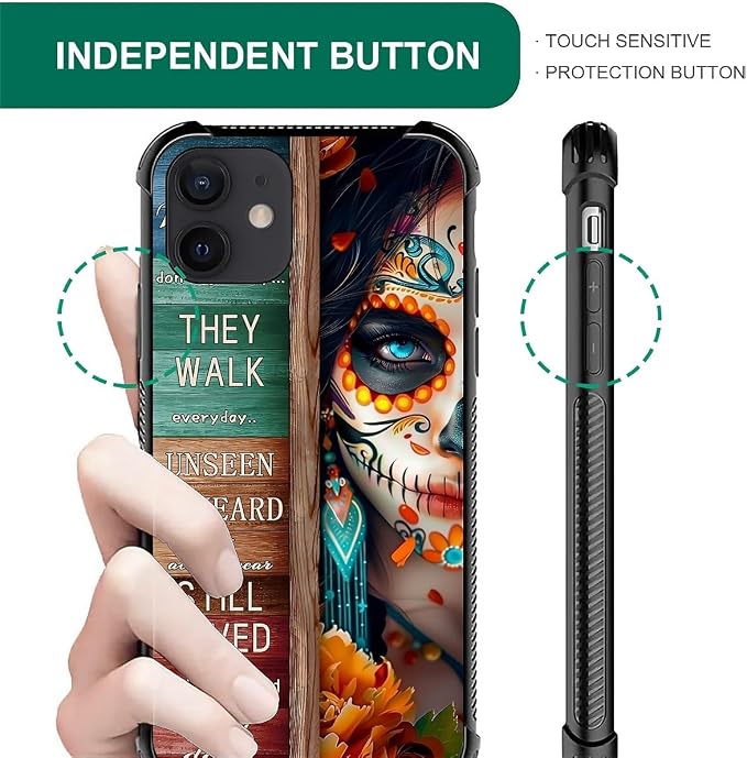 for iPhone 12/12 Pro Case, Sugar Skull Day of Death Halloween Pattern Graphic - Image 4