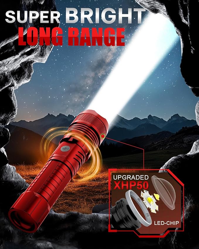 Victoper Red LED Flashlights, High Powered High Lumens Super Bright Tactical - Image 2