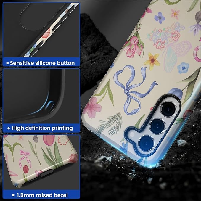 for Samsung Galaxy S23 Case, HL2 Aesthetic Flower Preppy Collage Hybrid 2 Layer - Image 3