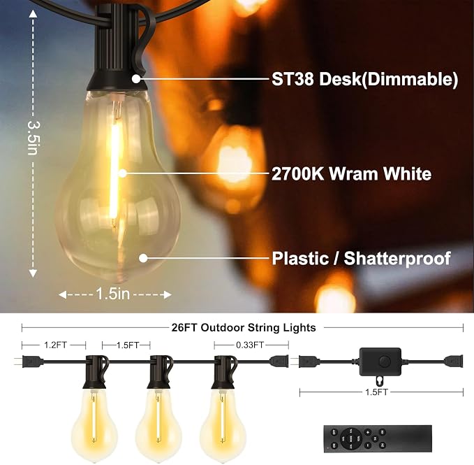 26FT Outdoor String Lights Waterproof - Image 7