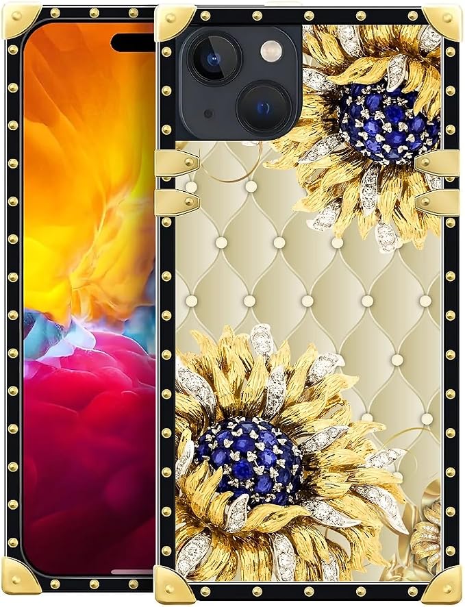 Compatible with iPhone 15 Case, Sunflower Diamonds Leather Luxury Golden by Unknown