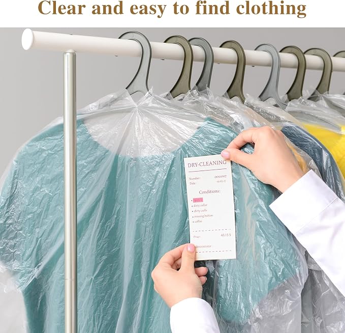 30 Pack Clear Dress Covers for Hanging Plastic Garment Bags 23.6 x 51.2 Inch - Image 5