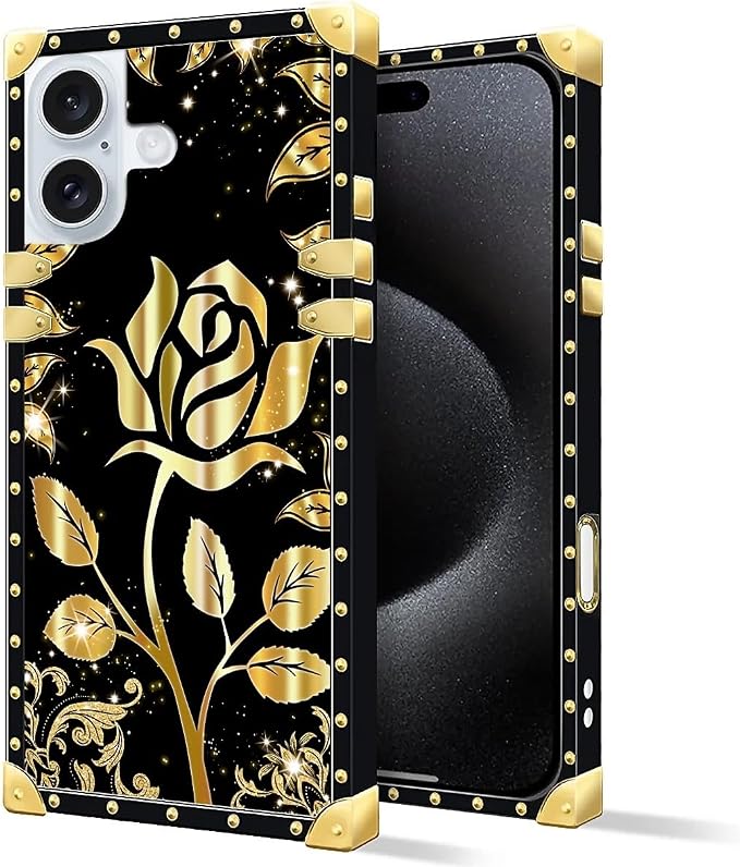 Compatible with iPhone 16 Plus Case, Shine Gold Rose Luxury Golden Decoration - Image 3