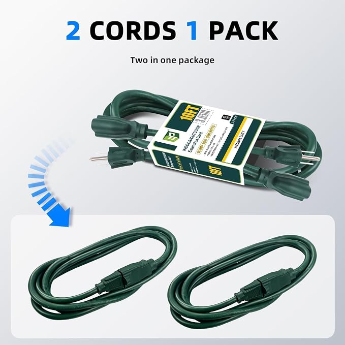 EP 2 Pack 10FT Green Outdoor Extension Cord, 16/3 SJTW Heavy Duty Waterproof - Image 6