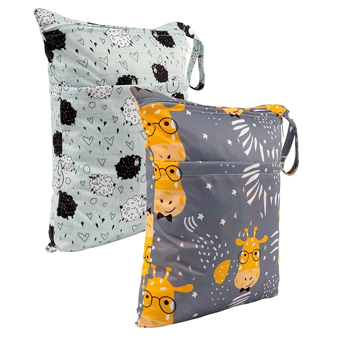 ALVABABY 2pcs Cloth Diaper Wet Dry Bags Waterproof Reusable - Image 2