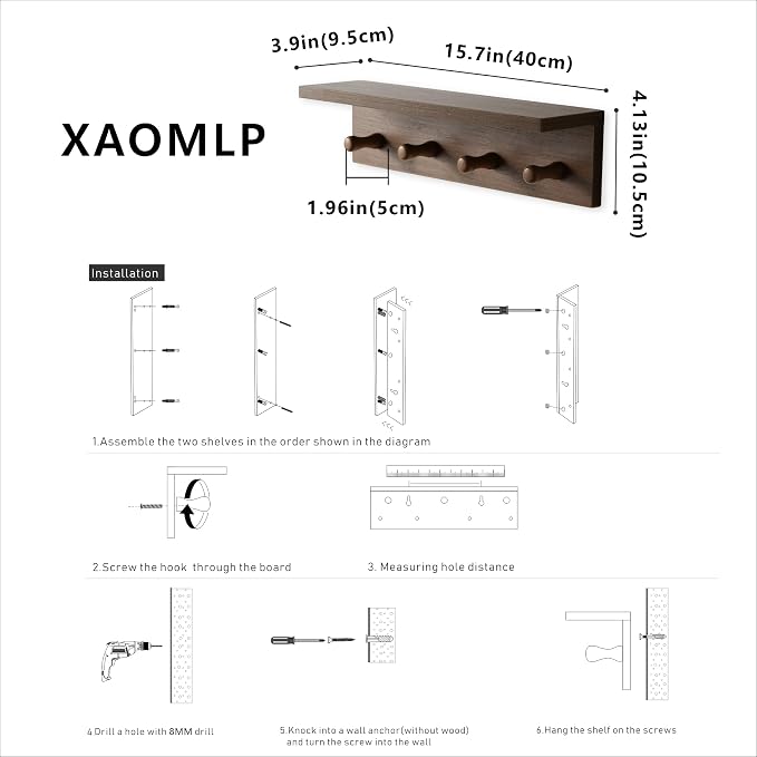 Entrance Coat Rack ，Coat Hooks, Wall-Mounted Wooden Hook Rack, Wall-Mounted - Image 4
