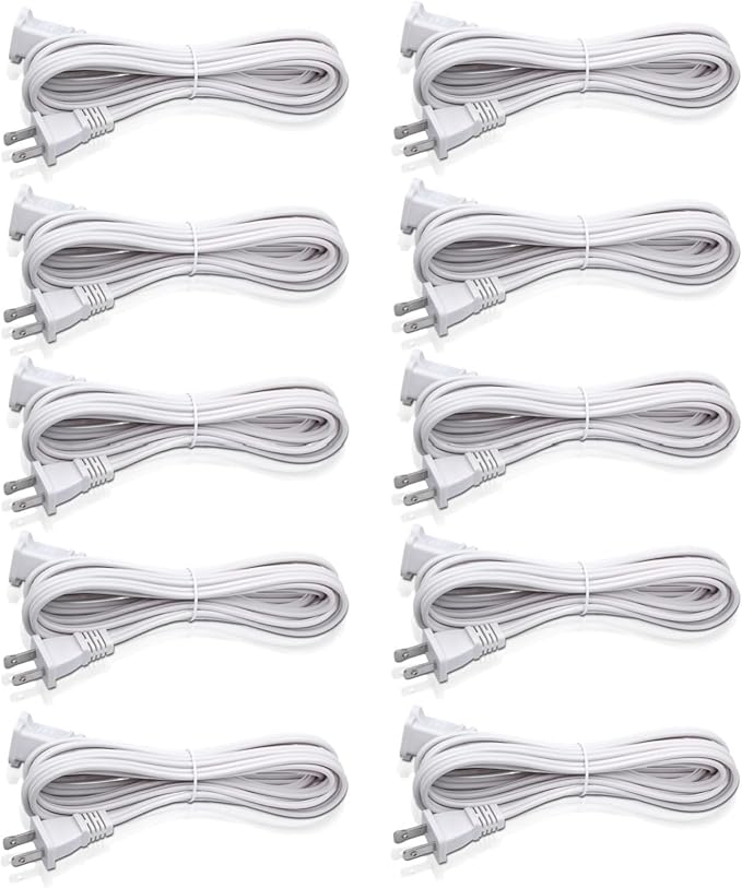 2 Prong Extension Cord, Safe for Home, Dorm Use White Extension Cord - Image 2