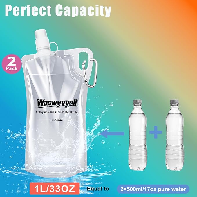 2-Pack 33oz Collapsible Water Bottles - Image 2