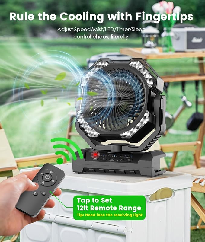 Camping Misting Fan - 24000mAh Portable Battery Powered Fans - Image 4