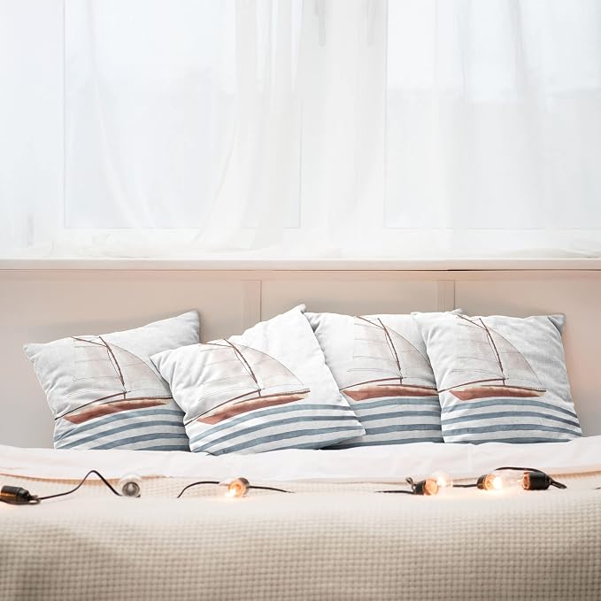 Ambesonne Nautical Throw Pillow Cushion Case Pack of 4, Let Your Dreams Sail - Image 6