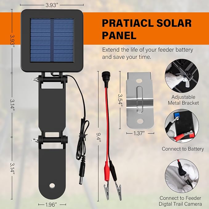 6V Solar Panel for Deer Feeder, Efficient Solar Panel Charger w/Adjustable - Image 3