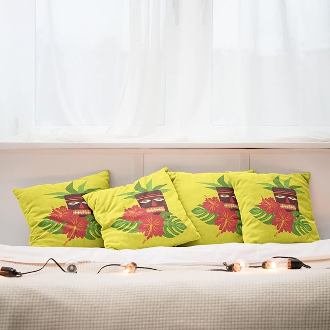 Ambesonne Luau Throw Pillow Cushion Case Pack of 4, Vibrant Composition of a - Image 6