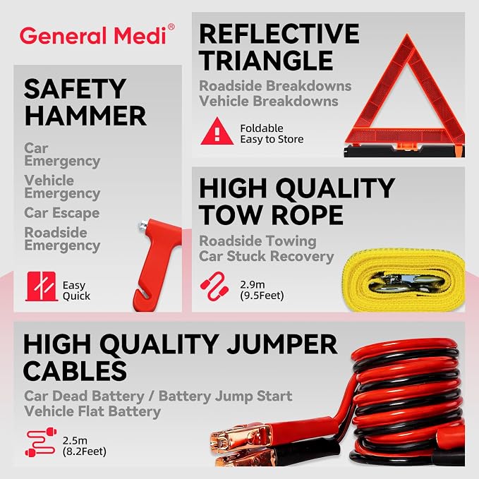 General Medi 127-Pieces Roadside Car Emergency Kit Include Mini First Aid Kit - Image 6