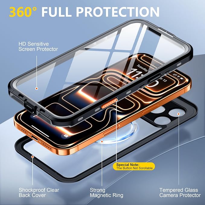 Red2Fire for iPhone 17 Pro Max Case Waterproof, Phone Case 6.9" Black/Clear - Image 5