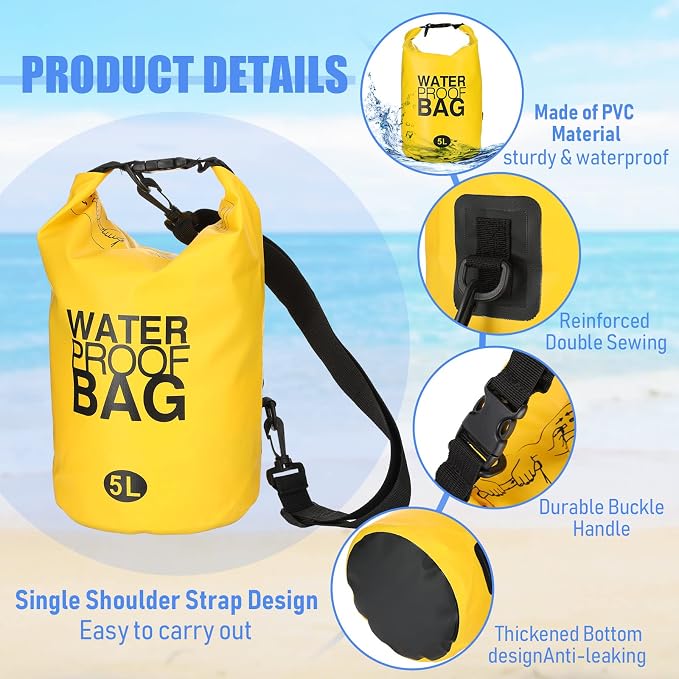 Jexine 10 Pack Dry Bag Waterproof, 5L Ultralight Dry Sacks Roll Top Storage Bag - Image 5