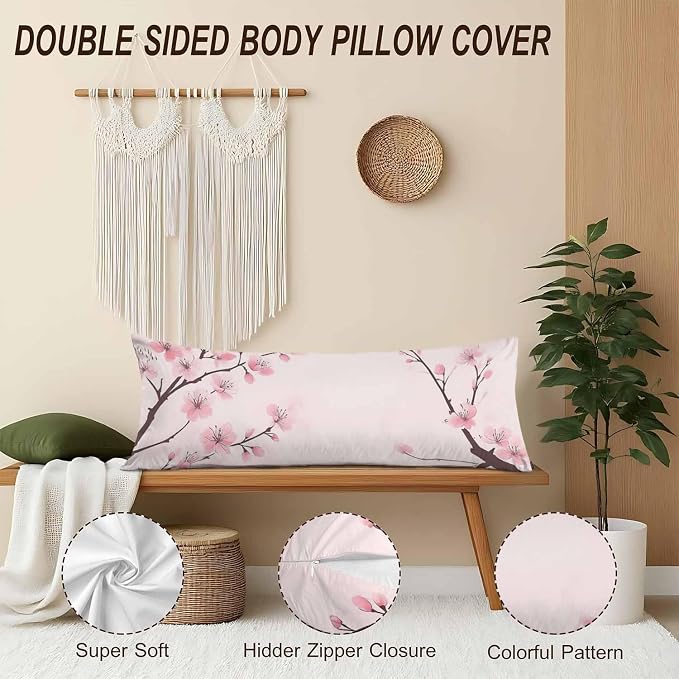 Couch Pillows Decorative Body Pillow Cover Cherry Blossom, Japanese Cherry Pink - Image 4