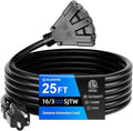 25 FT 3 Outlet Outdoor Extension Cord Waterproof, 16/3 SJTW Black Extension Cord by ISLEWIRE