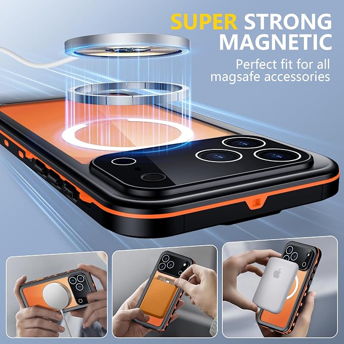 Red2Fire for iPhone 17 Pro Max Case Waterproof, Phone Case 6.9" Oragne/Clear - Image 4