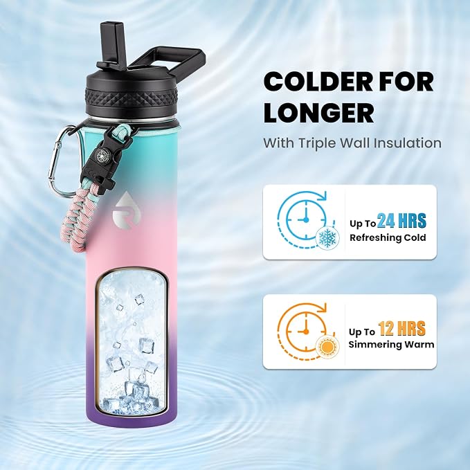 RAYMYLO Insulated Water Bottle 24oz, Triple Wall Vacuum Stainless Steel - Image 2