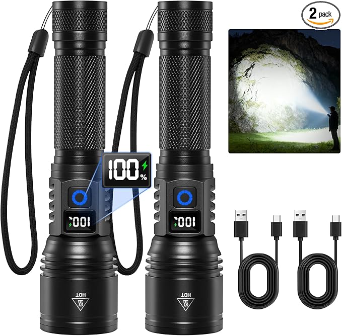 Rechargeable Flashlights High Lumens 2Pack, 5Modes Super Bright Flashlight by RuboliyLightyourwayahead