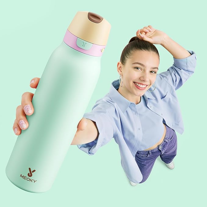 Meoky 24 oz Slim Insulated Water Bottle: Leak Proof Locking Lid, 2-in-1 Straw - Image 7