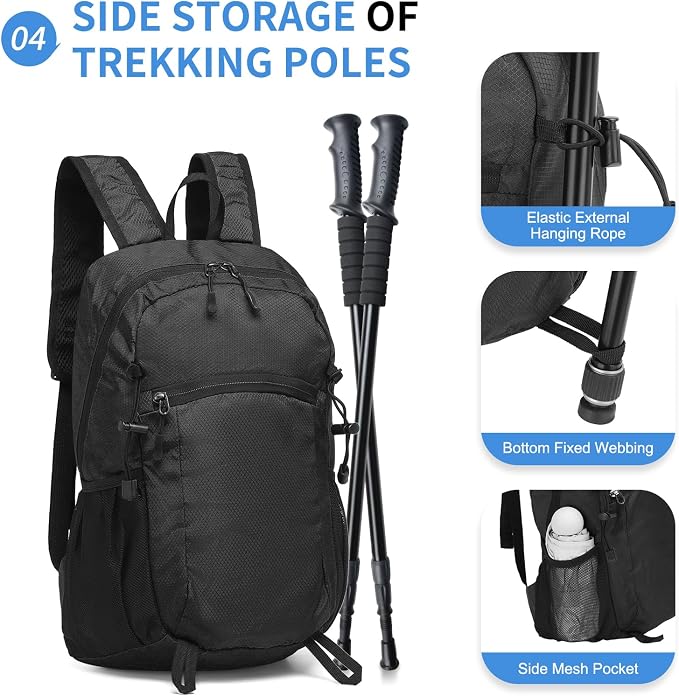 Hiking Daypack Packable, Camping Backpack Water Resistant Lightweight Polyester - Image 5