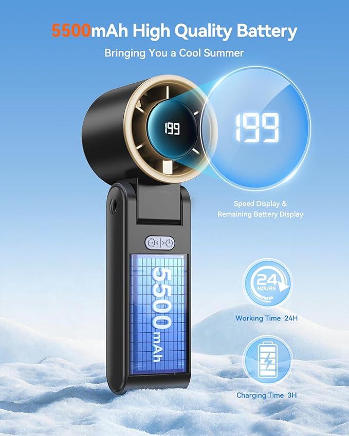 Portable Handheld Turbo Fan, 199 Gear Speed, 24 Hs Cooling Time, 5500mAh - Image 3