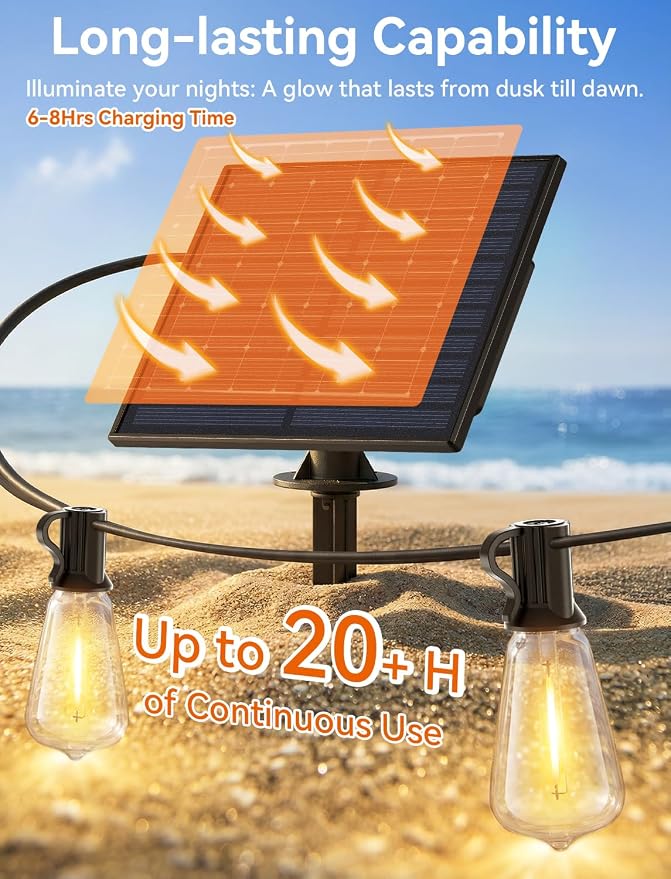 Brightever 50FT Solar String Lights Outdoor Waterproof, Patio Lights Solar - Image 3