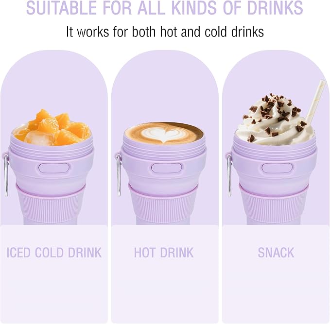 Silicone Collapsible Travel Mug Purple 15oz / 450ml - Image 3