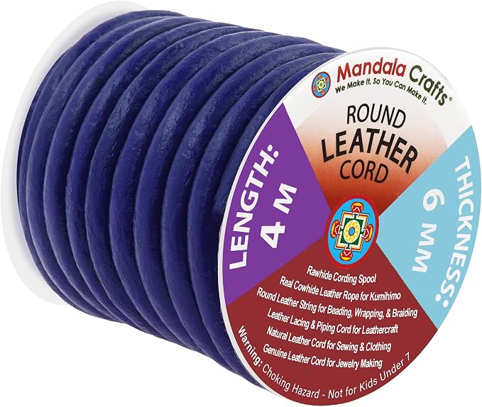Mandala Crafts Round Genuine Navy Blue Leather Cord by MandalaCrafts