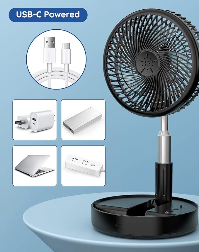 Primevolve Battery Operated Fan, Portable Rechargeable USB Floor Table Desk Fan - Image 6