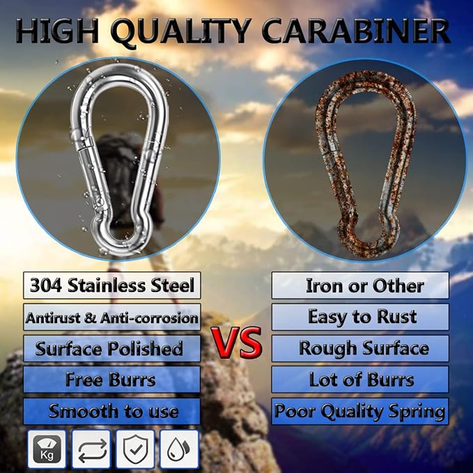Spring Snap Hooks, 304 Stainless Steel Metal Clip Heavy Duty Rope Connector - Image 3