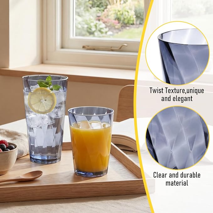 LemonRoad 24 Pack Reusable Plastic Drinking Glasses Set - 20oz & 13.5oz - Image 3