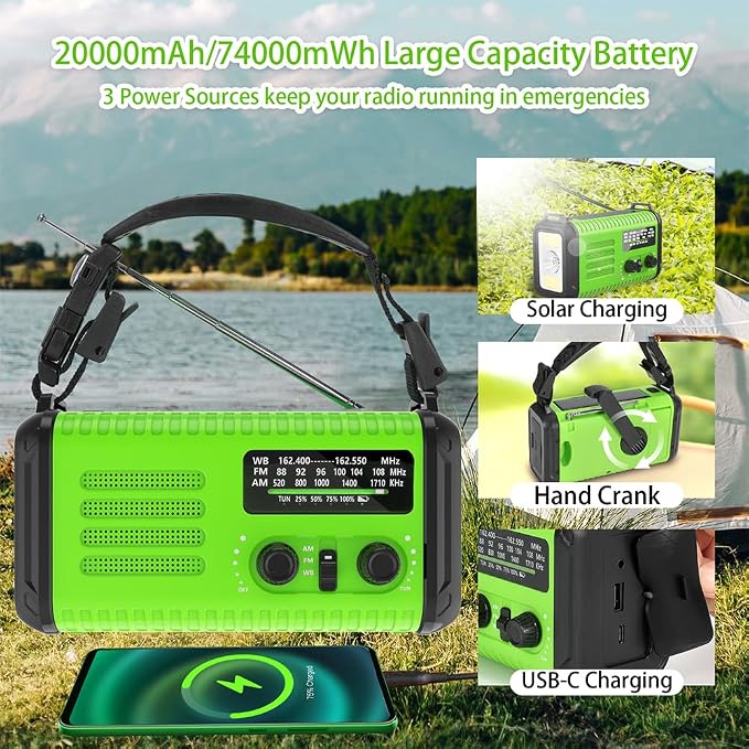 Emergency Hand crank Radio, NOAA Weather Radio AM FM Solar Powered, - Image 3