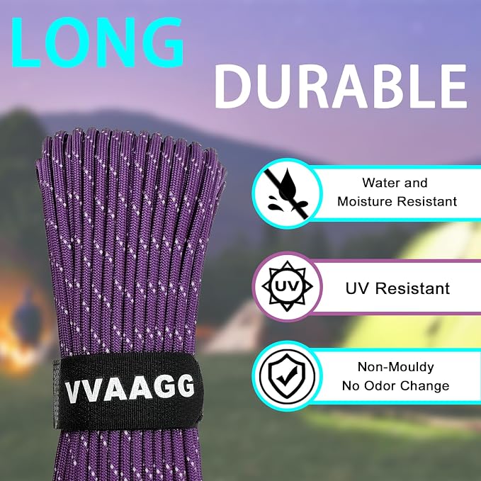 VVAAGG Reflective Paracord Rope 100FT, 7 Strand Nylon para Cord Lanyard Utility - Image 3