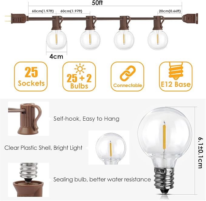 Mlambert 50Ft Outdoor String Lights, G40 Globe Patio Lights - Image 5