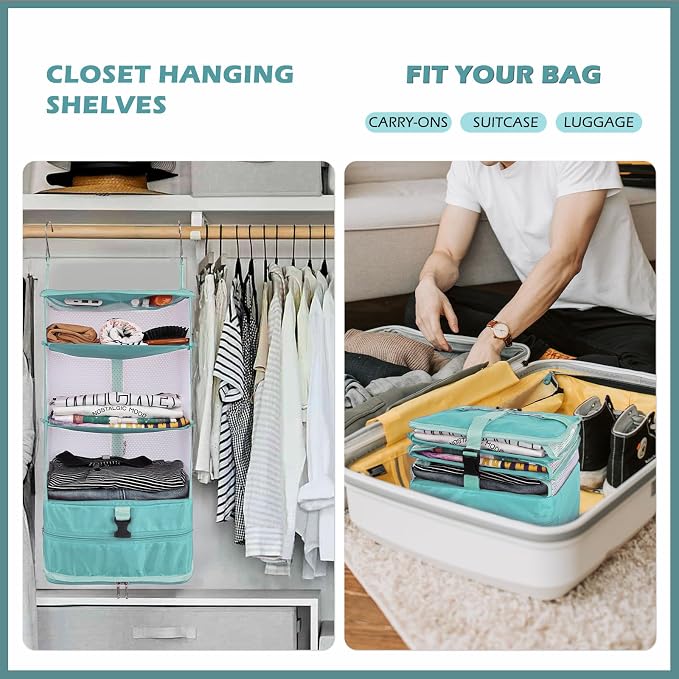 Surblue Hanging Closet Storage Bag Collapsible 3-Shelf Washable Oxford Fabric - Image 3