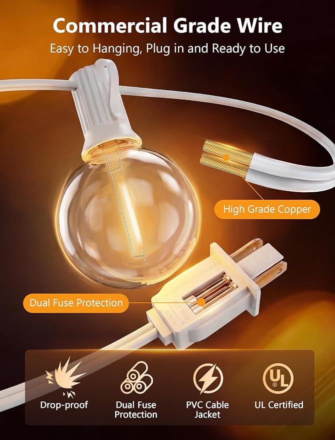 25Ft LED Outdoor String Lights, G40 Globe Patio String Lights Waterproof - Image 5