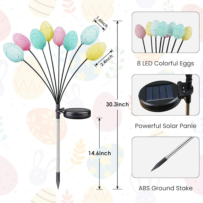 4 Pack 32 Led Solar Easter Egg Lights, Colorful Garden Swaying Firefly Lights - Image 5