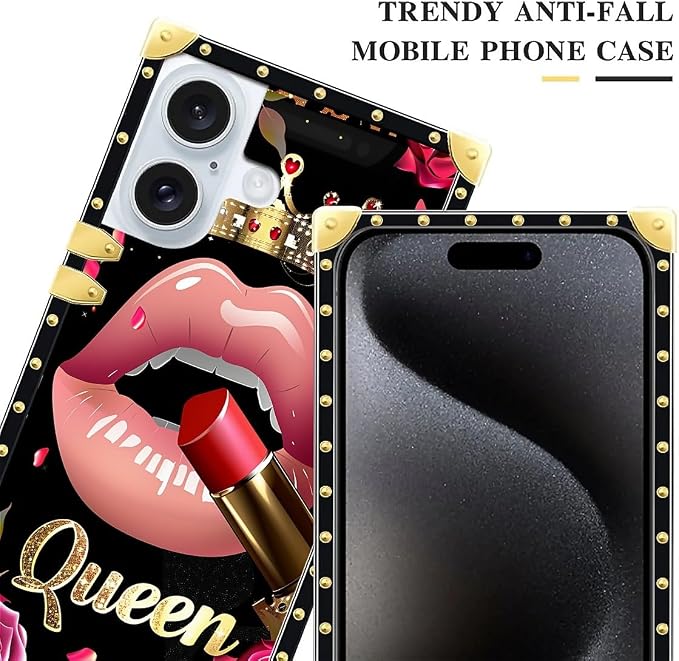 Compatible with iPhone 16 Case, Glitter Red Rose Queen Leopard Lipstick Luxury - Image 4