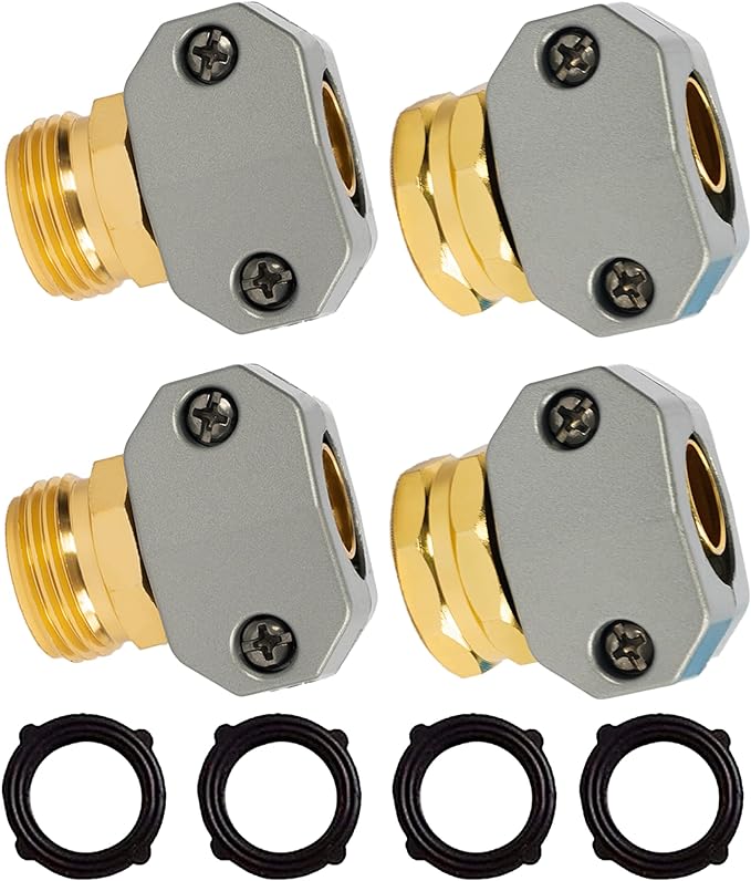 Hourleey Garden Hose Repair Kit, 2 Sets Aluminum Alloy Garden Hose End Mender by Hourleey