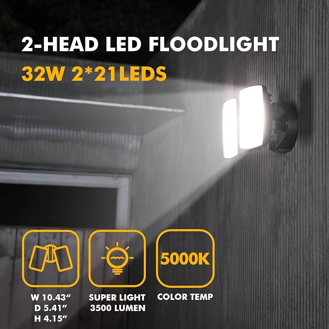 LUTEC 2 Packs LED 3500 Lumen 32W 5000K Integrated Dual-Head Floodlight Outdoor - Image 5