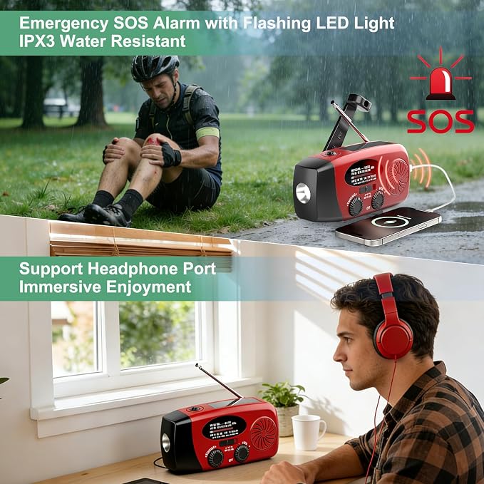 18500mWh Weather Emergency Radio, Portable Solar AM/FM/NOAA Hand Crank Radio - Image 5