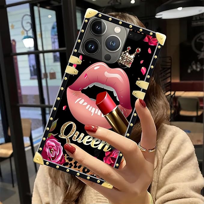 Compatible with iPhone 12 Pro Max Case, Glitter Red Rose Queen Leopard Lipstick - Image 6