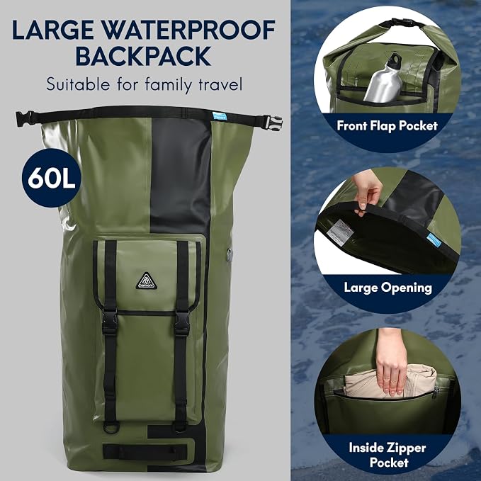 Haimont Dry Waterproof Roll Top Backpack Marine Dry Bag River Pack - Image 5
