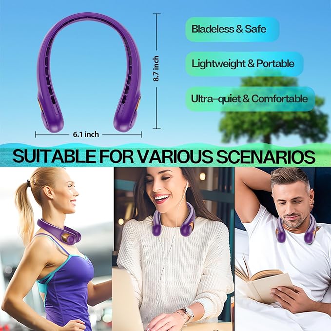 KIDEE Portable Neck Fan, Hands Free Bladeless Fan Rechargeable, 4000mAh Battery - Image 6