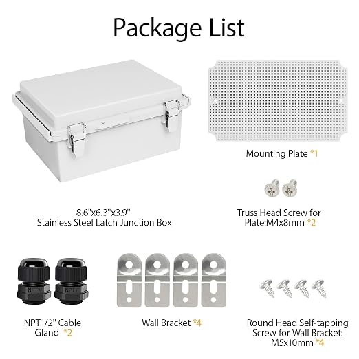 LeMotech Electrical Box, IP67 Waterproof Hinged Cover Stainless Steel Latch - Image 8