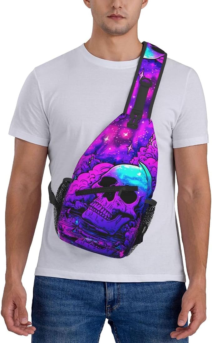 Trippy Skull Sling Bag Crossbody Travel Hiking Chest Backpack Shoulder Daypack - Image 7
